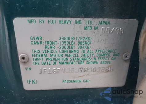 2000 Subaru Outback z USA, uszkodzony, nr VIN JF1GF4858YH803226